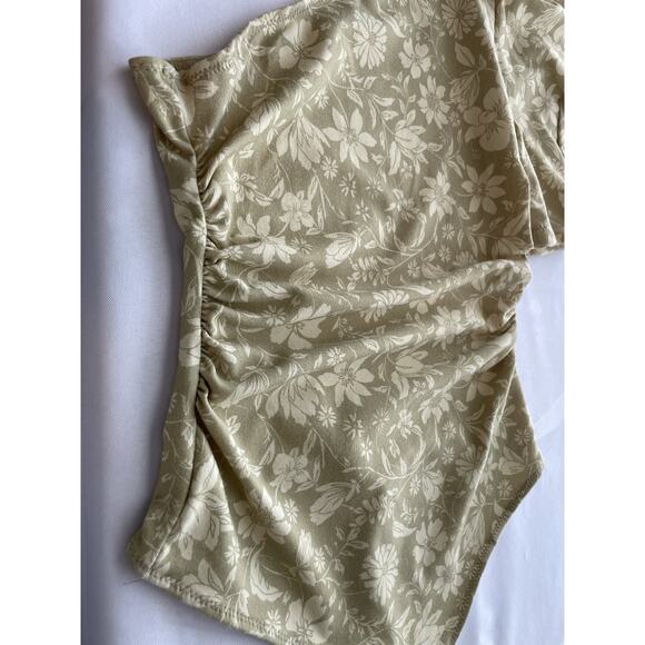 Free People Something Bout You Floral Print Bodysuit In Pale Yellow Tan Size XS - Picture 7 of 14